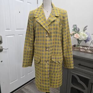 Cabi Regency Yellow Gray Houndstooth Coat Jacket Sz L Tailored Academia Workwear